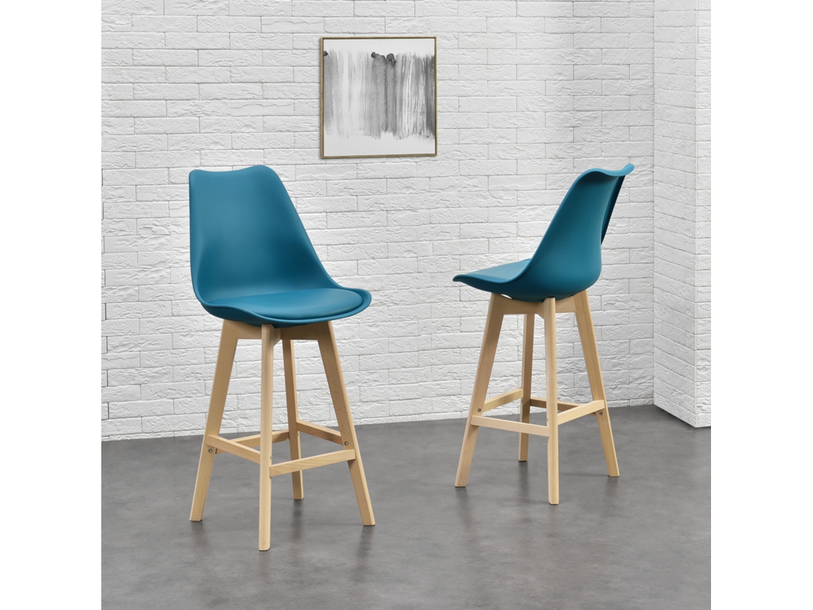 Conjunto de Cadeiras de Jantar [EN.CASA] Lublin Turquesa (Couro sintético, Faia - 105 x 48 x 58 cm)