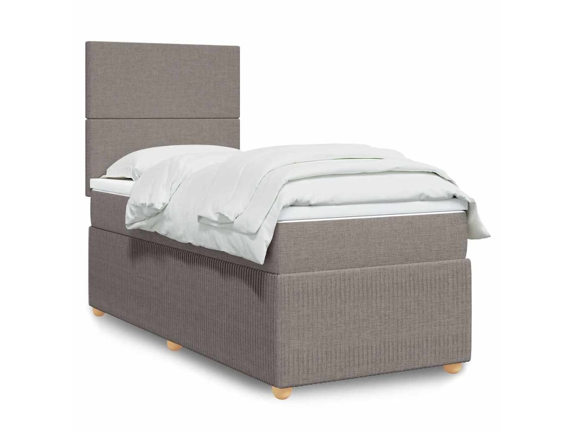 Cama Box Spring Con Colchón Tela Gris Taupe 100x200 Cm