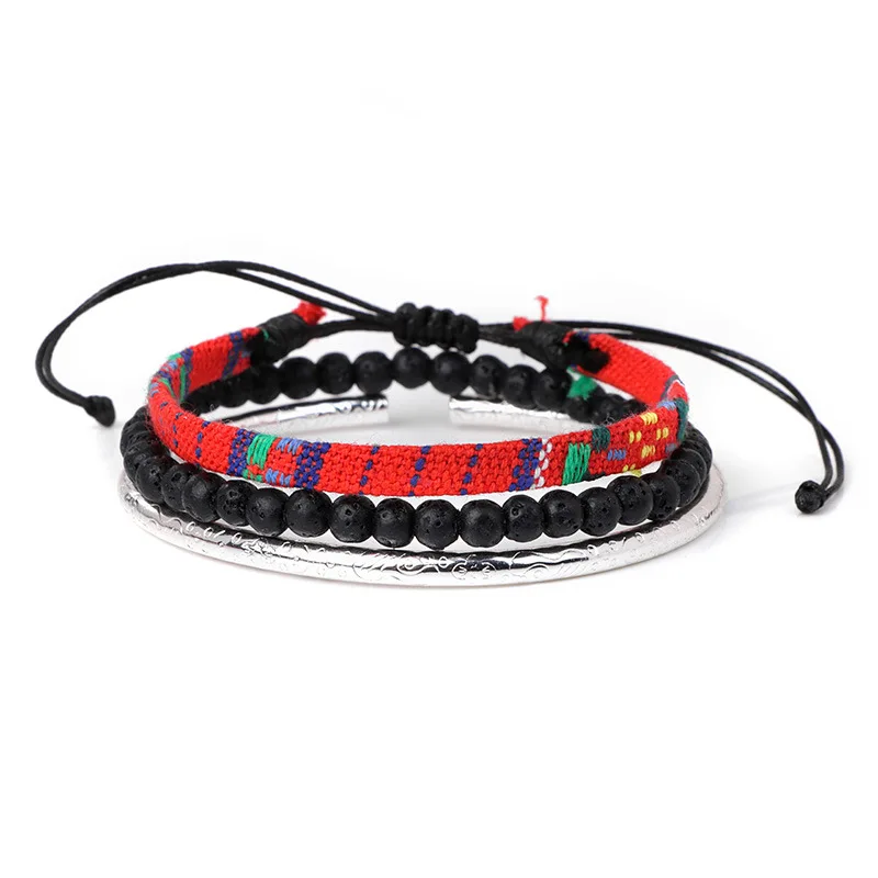 Pulsera tejida a mano con coloridas piedras volcánicas en combinación de lava. MDUG