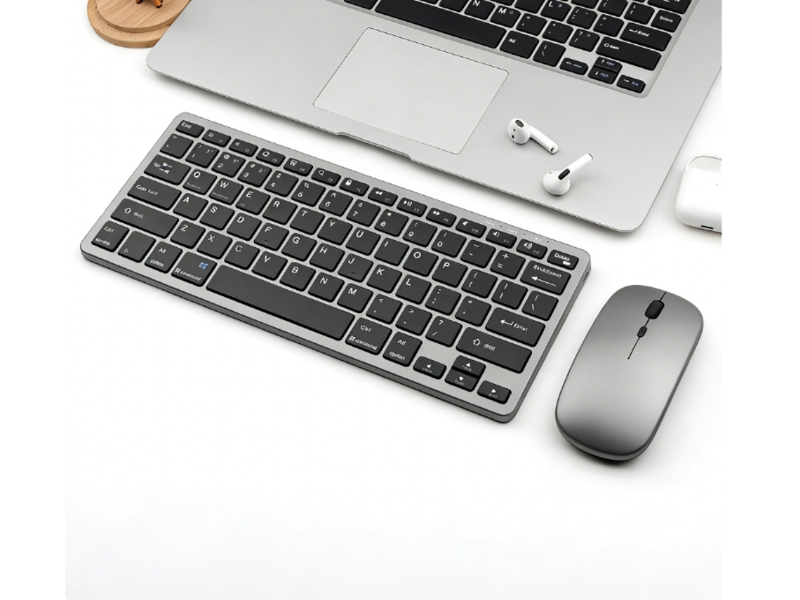 Teclado Silencioso, Teclado De Trabalho Sem Fio Bluetooth Bimodal, 98 Teclas - Cinza