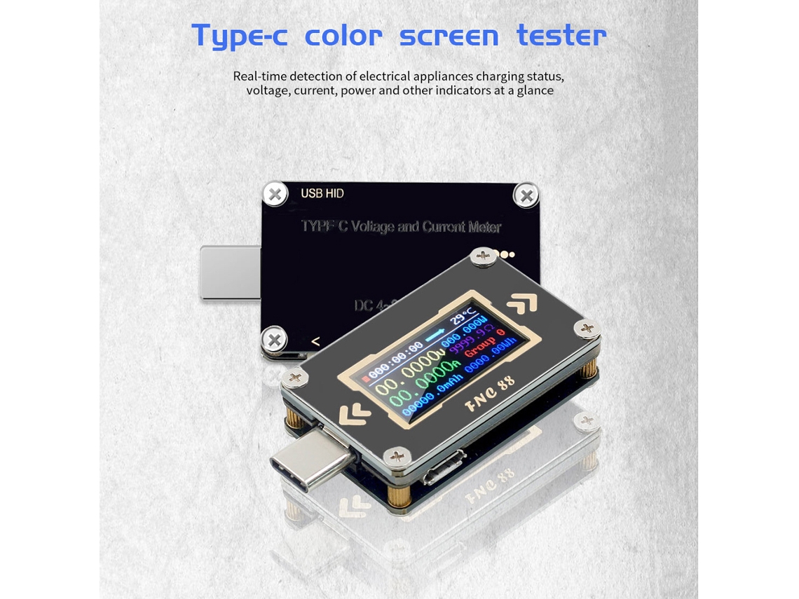 Probador Usb-c Fnc88 Con Disparador Pd, Voltímetro, Amperímetro Y Pantalla Lcd De 0,96 Pulgadas.