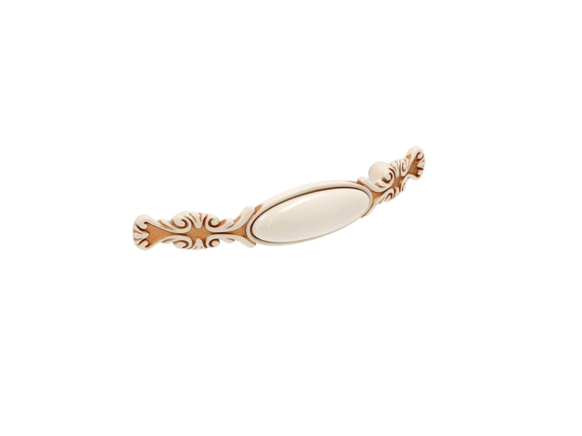 Tirador Para Muebles De Zamac Y Porcelana Distancia Entre Centros 96mm Pátina Dorada Marfil Real Lote De 25