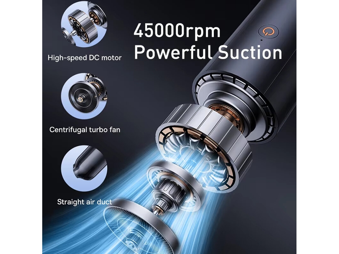Aspiradora de mano inalámbrica Black-baseus A0pro para coche, 30 W, alta potencia, 45.000 rpm, tipo C, recargable, para uso en seco y húmedo.