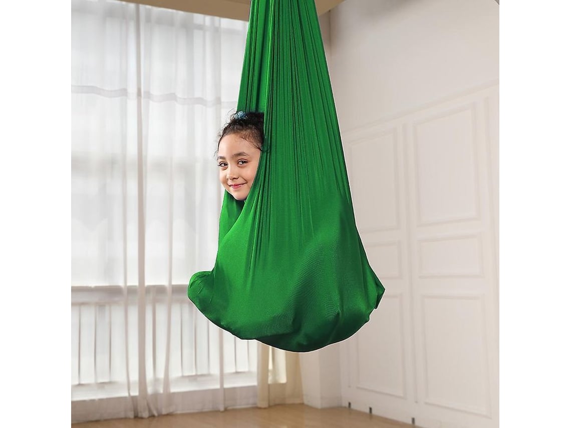 2026-hamaca De Yoga Aérea Infantil 100% Nylon Elástica 280x100cm Columpio Anti-gravedad Para Entrenamiento Sensorial Interior/exterior Verde Oscuro1