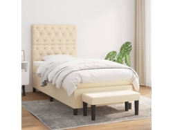Cama Box Spring Con Colchón Tela Color Crema 80x200 Cm