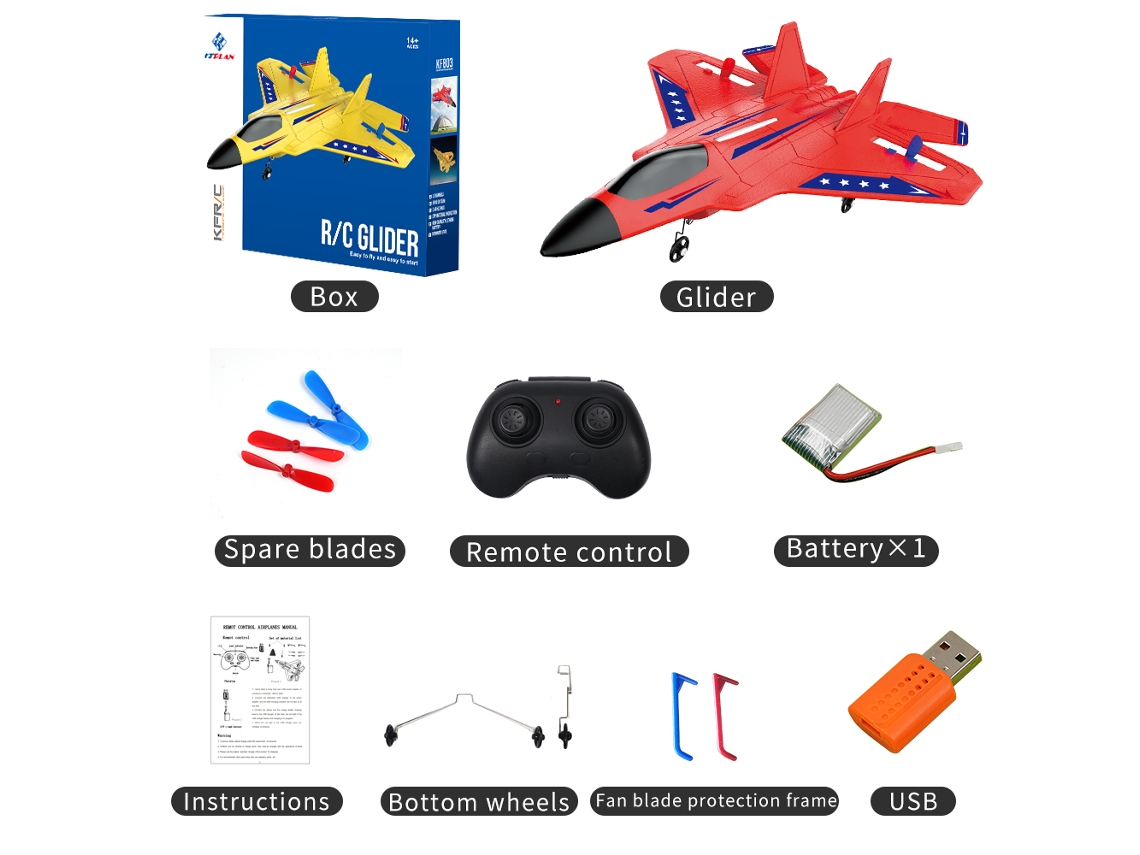 Avión RC 2.4G EPP de ala fija con luz LED, juguete volador duradero, regalo para niños, rojo Aeuzwr