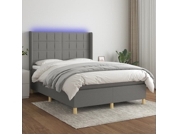 Cama box spring colchón y luces LED tela gris oscuro 140x200 cm