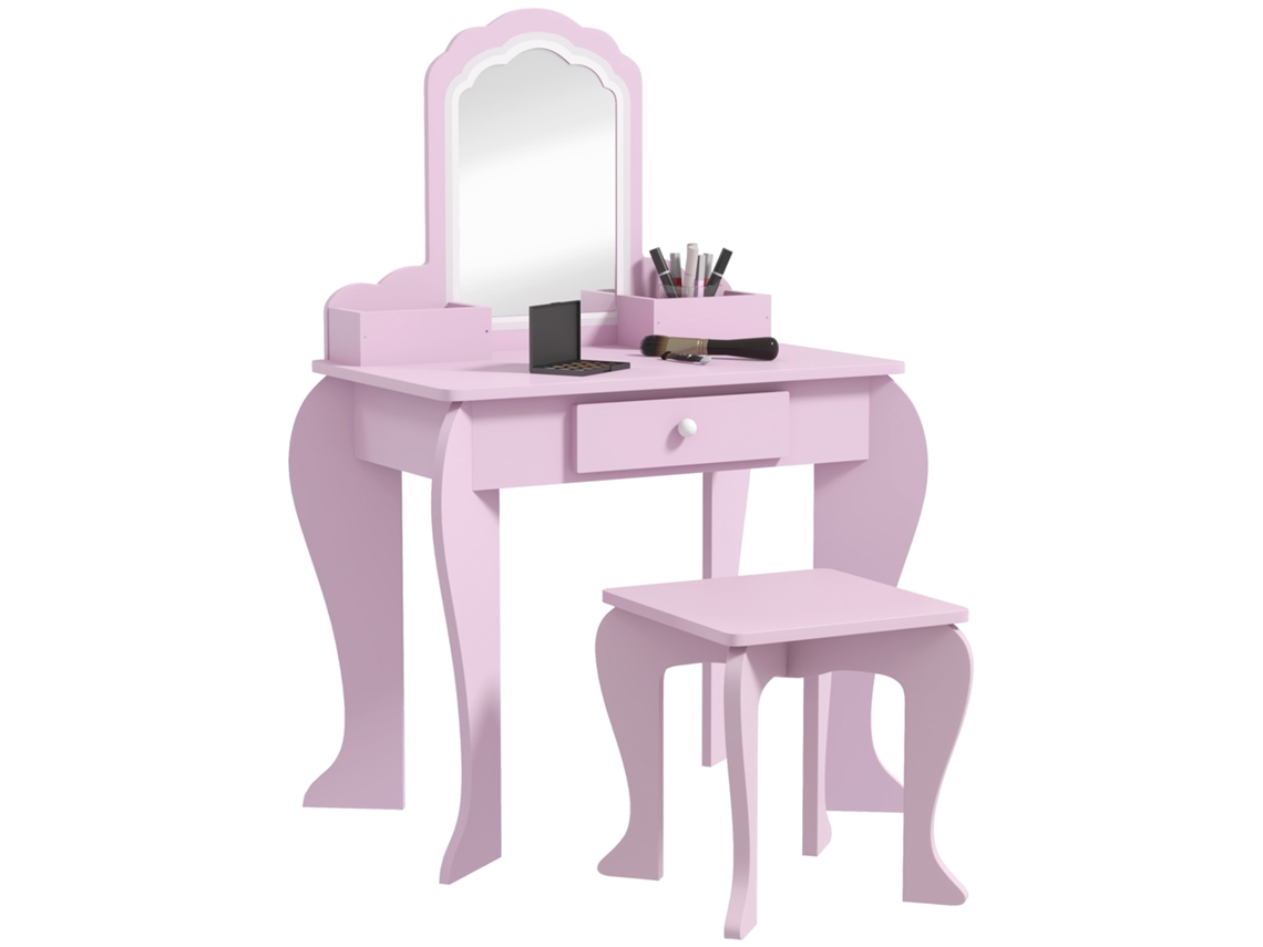 Tocador Infantil Con Forma De Nube, Espejo, Cajón Y Organizadores, Color Rosa.