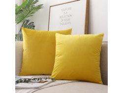 2026-40712-funda De Almohada De Terciopelo Suave Y Lujoso Color Amarillo, 2 Piezas, 50x50 Cm, Anti-arrugas Y Resistente A La Decoloración