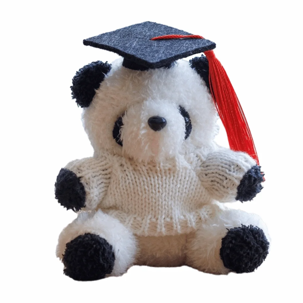 (blanco) Figura De Panda Adorable Para Graduación, 10 Cm, Gorro De Dibujos Animados Suave Y Encantador