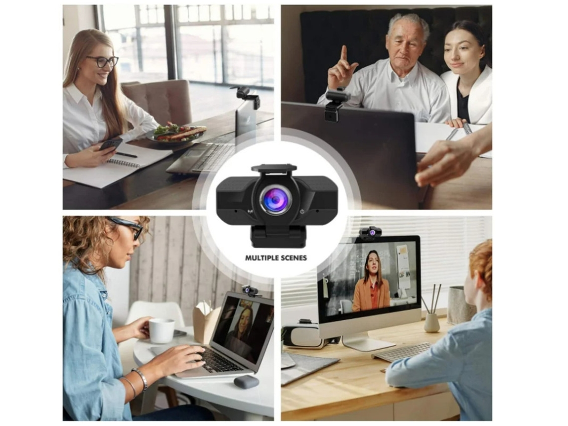 Cámara web Yizhood 1080p con micrófono, trípode y cubierta de privacidad para portátiles, grabación de videollamadas y conferencias, color negro