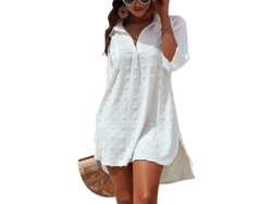 2026-camisa De Bikini Para Mujer Con Chiffon Blanco, Cubierta De Baño Ligera Con Manga 3/4 Y Bolsillo Frontal