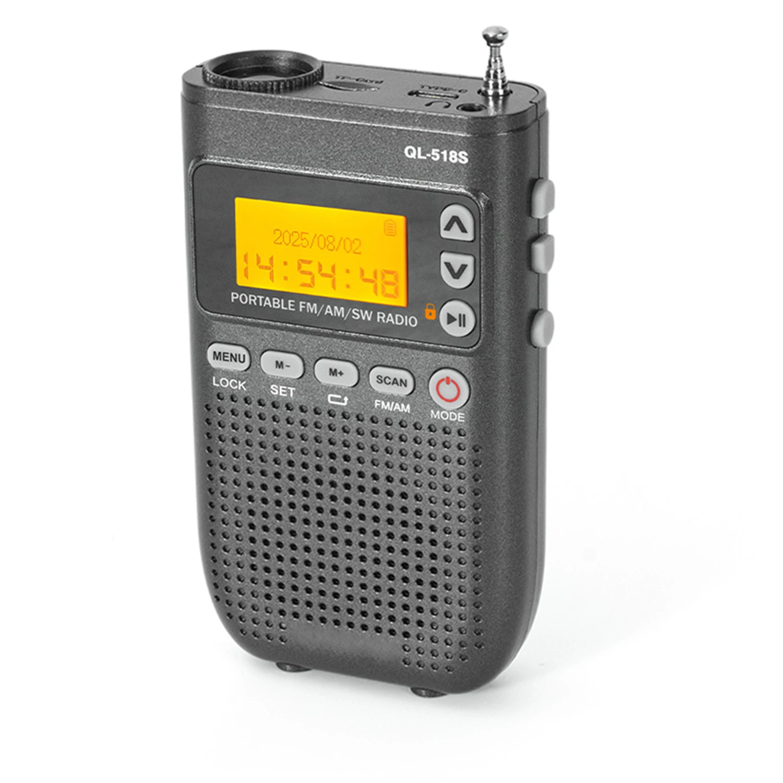 Mini Radio Fm/am/sw (gris) - Altavoz Bluetooth - Linterna - Temporizador - Compatible Con Tarjeta Tf