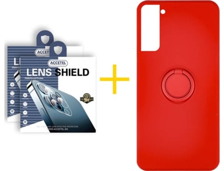 Carcasa + 2 Protectores de Cámara para Samsung Galaxy S21 Plus 5G ACCETEL Rojo