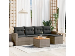 Conjunto de sofá de jardín de 6 piezas con cojines de mimbre gris, Dkd Home Decor