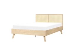 Cama con somier BELIANI Monpazier de Ratán, Tablero de fibra Madera clara 147x209x99