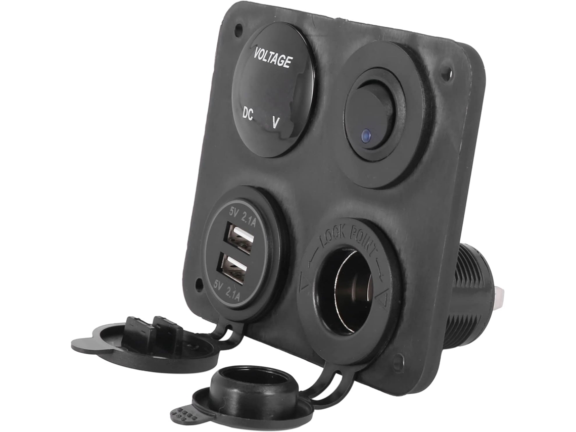 4 Funciones: Cargador Usb Doble, Led Verde, 12 V, Toma De Corriente, Interruptor De Encendido/apagado.