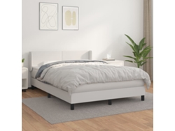 Cama Box Spring Con Colchón Cuero Sintético Blanco 140x200cm