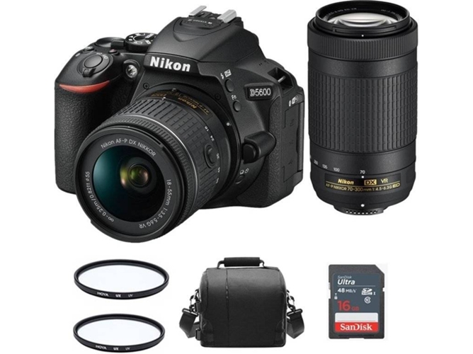 Kit Cámara Réflex NIKON D5600 AF-P 18-55MM +AF-P 70-300MM F4.5-6.3 + Funda + SD 16 GB + Hoya UX UV 55 mm + Hoya UX UV 58mm