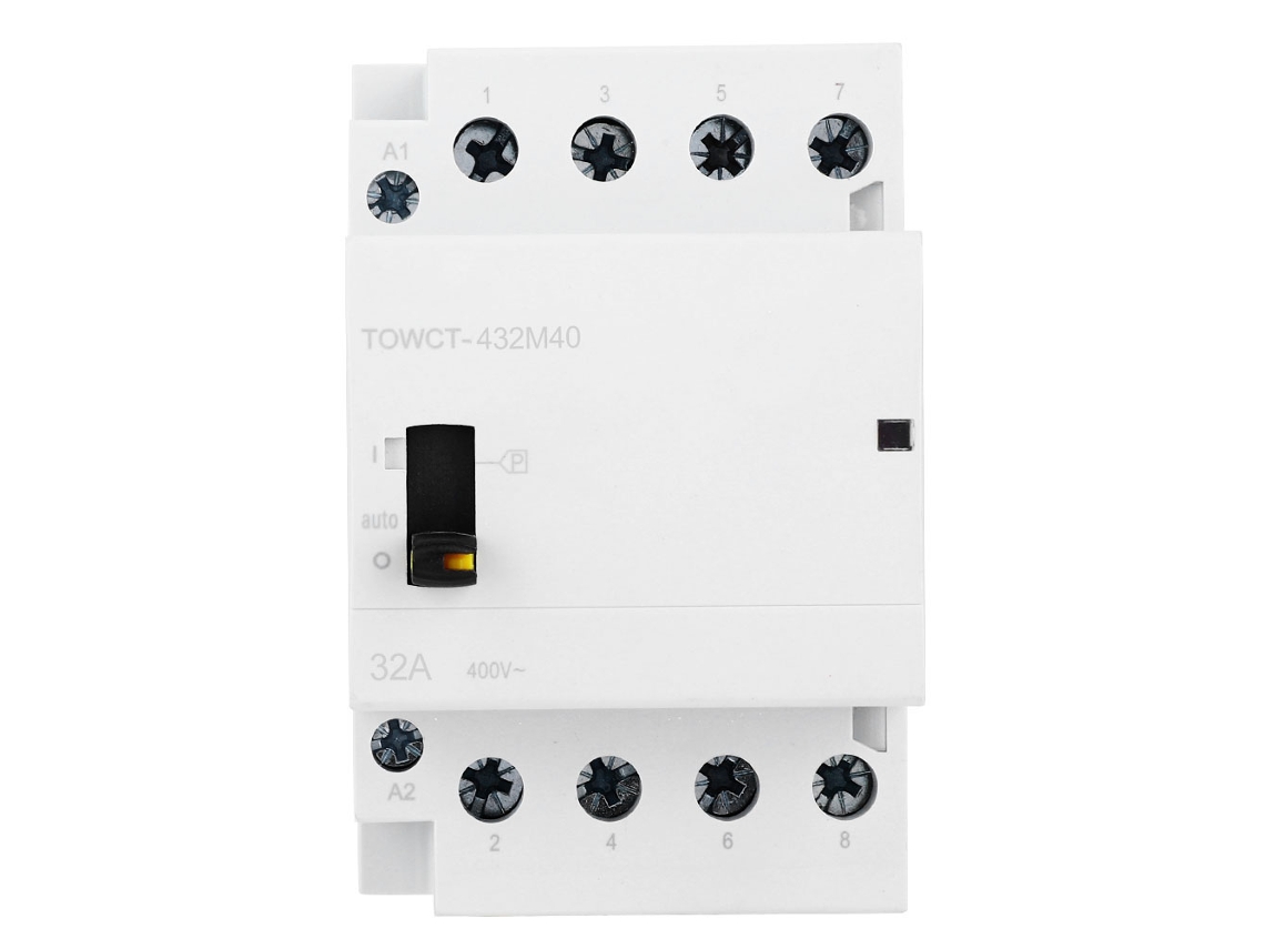 Contactor De Ca Doméstico 4p 32a 230/240v 4no Con Interruptor Manual, Montaje En Riel Din De 35 Mm