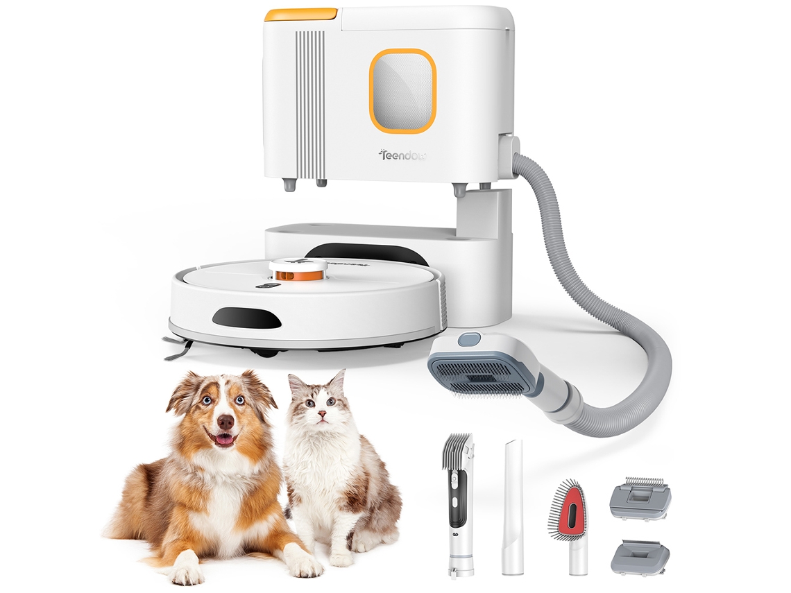 Aspiradora robot 2 en 1 Teendown D20s Max+ con accesorio para el cuidado de mascotas, potente succión de 6000 Pa, navegación, mango preciso y batería de 5000 mAh.