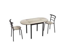 Conjunto Jantar 3 Peças 2 Cadeiras + 1 Mesa Oval, Mdf E Aço Para Espaços Pequenos