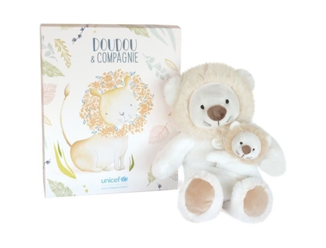 DOUDOU ET COMPAGNIE -Unicef Baby And Me Lion 25 cm caja de regalo beige Dc3792