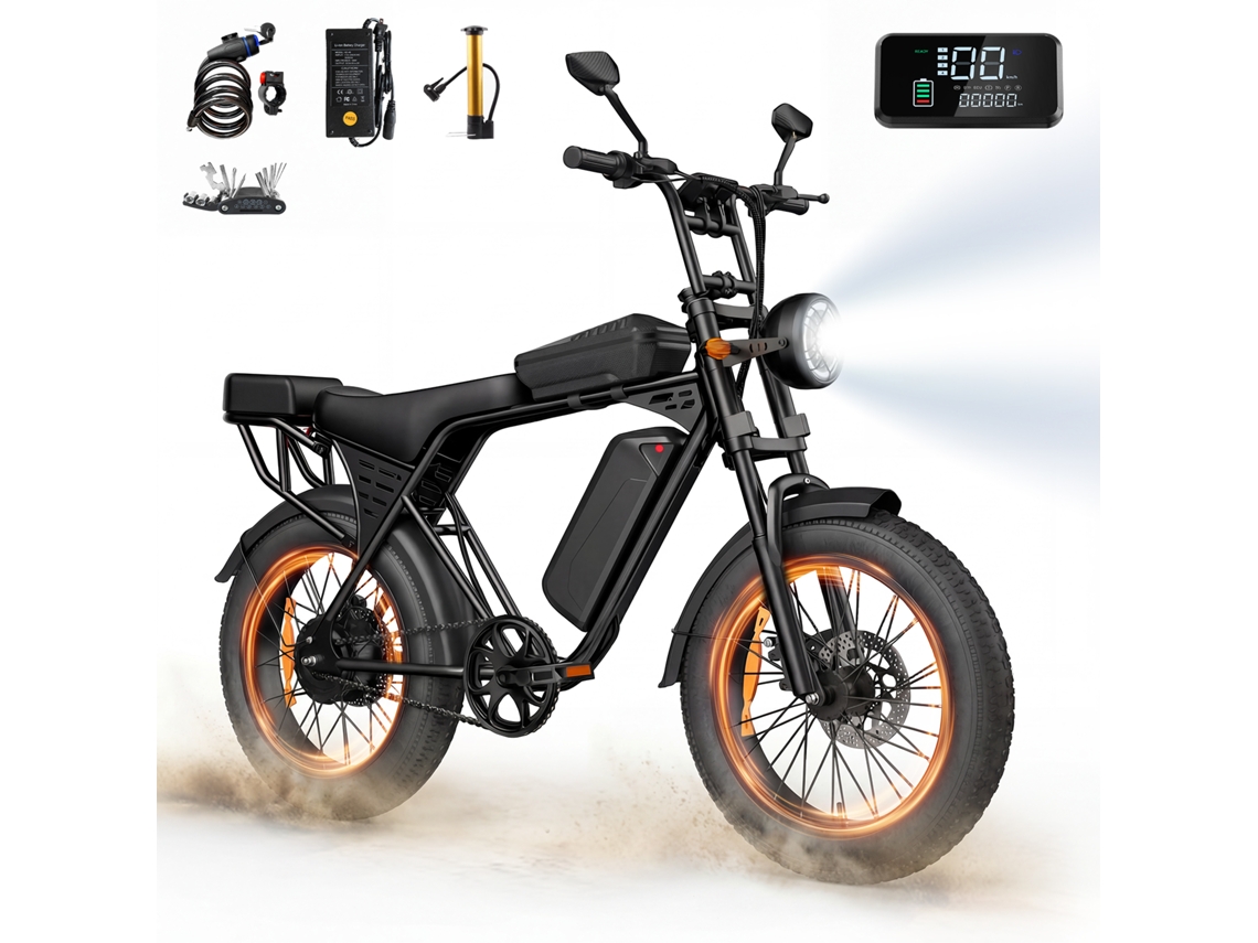 Bicicleta Elétrica X5 para Adulto, Bateria Removível de 48v 15ah, 20'' Fat Tire, Motor de 250w, Autonomia de 60 a 80km AAIRSK