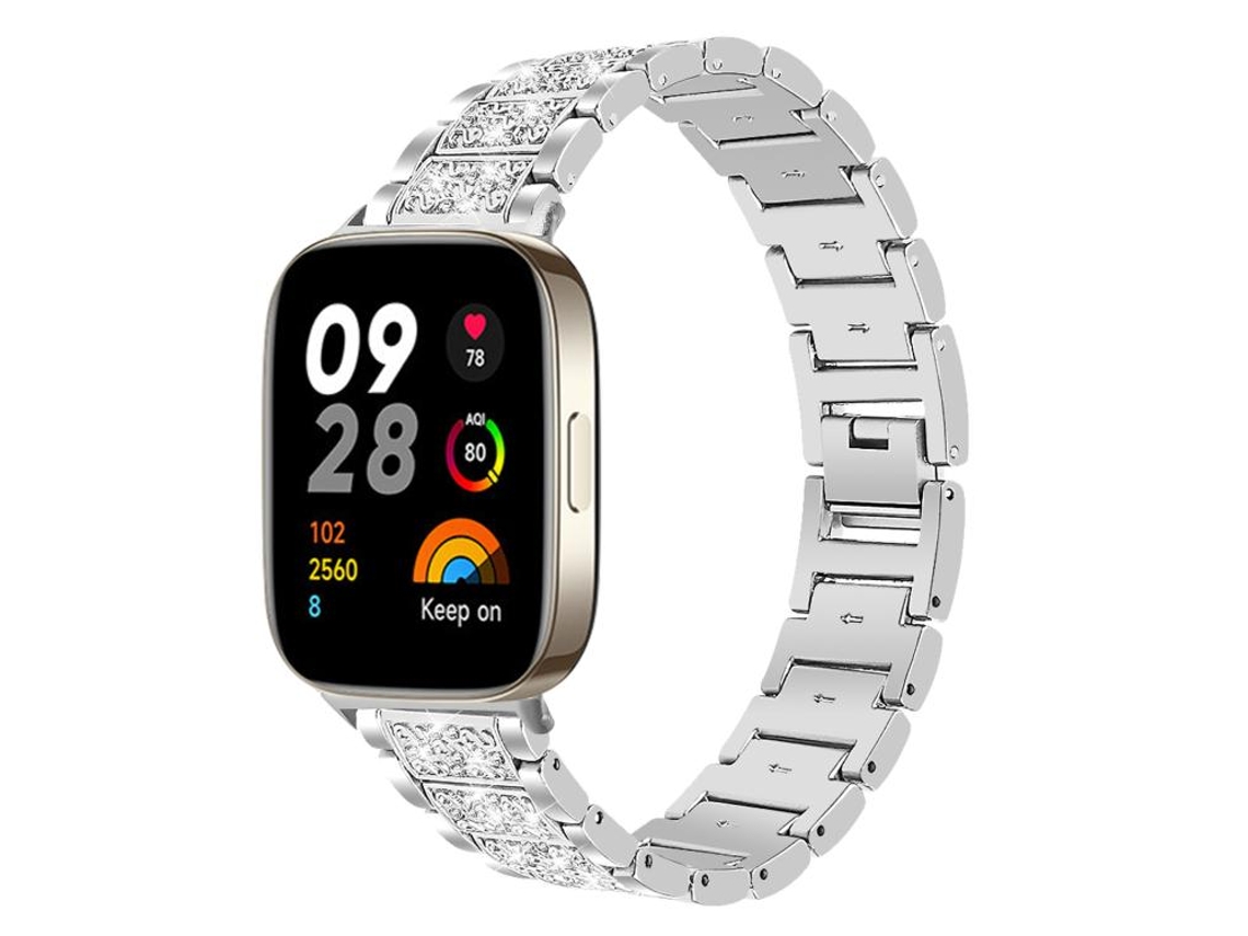 Bracelete Para Redmi Watch 3 - Aço Inoxidável Com Joias De Diamante (20mm) Prata