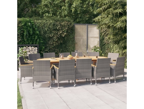 Conjunto 13 de comedor de jardín VIDAXL con cojines gris