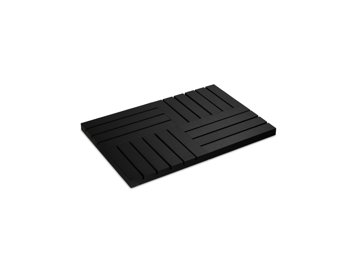 Relaxdays Alfombra Baño De Bambú, 61x40cm, Ducha, Sauna, Antideslizante, Para Interior Y Exterior, Negro