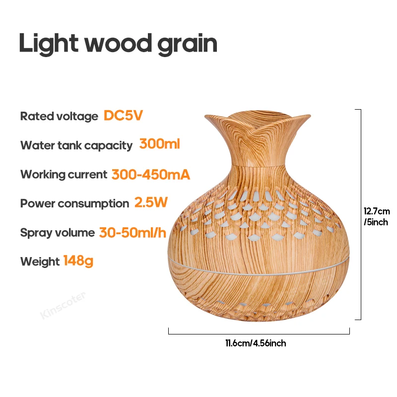Humidificador De Madera Clara De 300 Ml Con Atomizador De Aromaterapia Usb