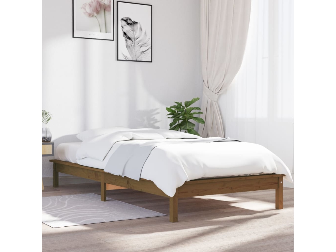 Estructura De Cama Madera Maciza Pino Marrón Miel 90x200 Cm
