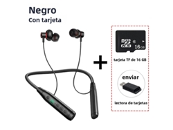 (negro Con Tarjeta) Auriculares Inalámbricos Bluetooth Con Banda Para El Cuello, Micrófono, Compatible Con Tarjeta Tf