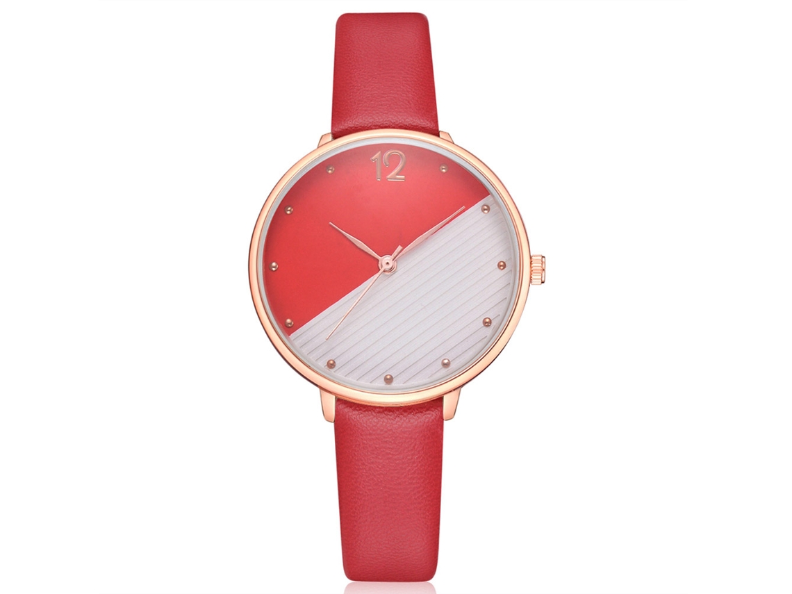 Reloj Analógico De Cuarzo Para Mujer Disu Con Correa De Pu, Estilo Casual (rojo)
