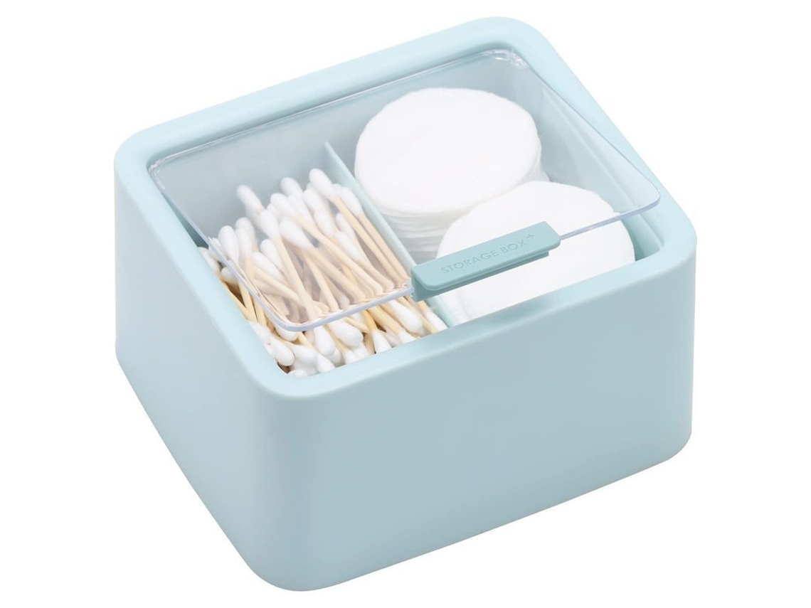 Organizador De Baño Con 2 Compartimentos Para Bastoncillos De Algodón, Bolas De Algodón Y Accesorios, Azul, Plástico.