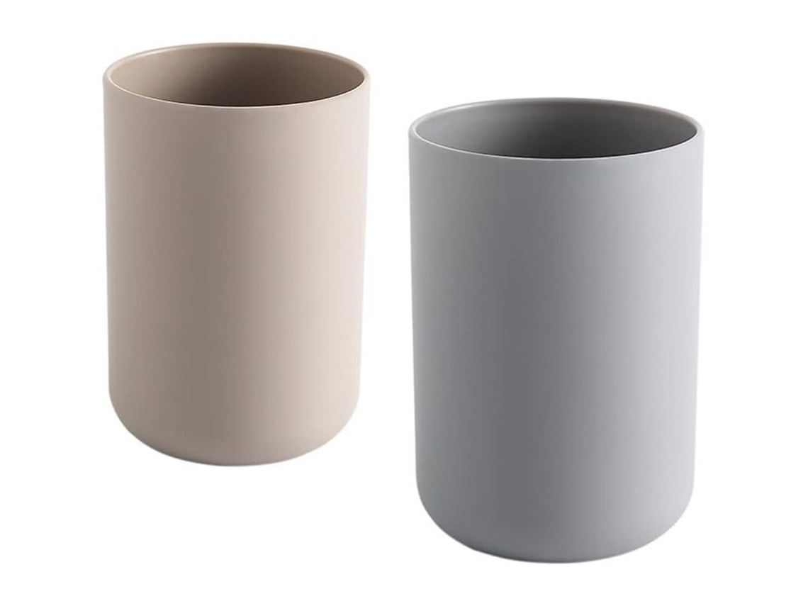2 Portacepillos De Dientes, Vaso De Plástico De 300 Ml (marrón Y Gris)