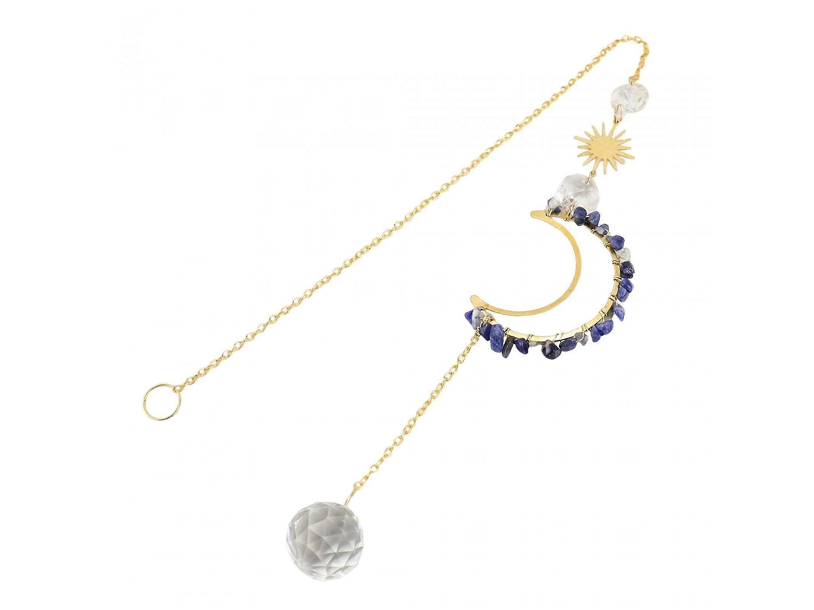 Colgante de luna de cristal con efecto arcoíris, campanilla de viento, adorno para ventana