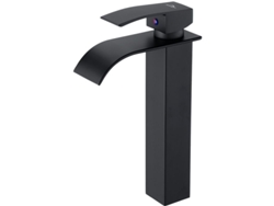 JILLIOPER Grifo contemporáneo del fregadero de baño, control de mango único con boquilla de cascada alta, construcción de acero inoxidable 304, acabado negro ma