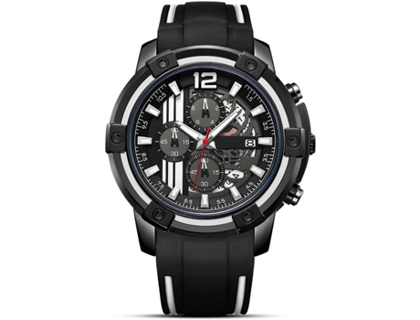 VEANXIN relojes reloj de pulsera cronógrafo con fecha y correa de silicona resistente al agua-Negro