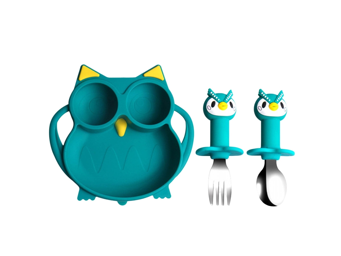Plato De Silicona Búho Con Cubiertos Divisor De Tenedor Y Cuchara NICECEE