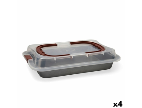 Molde para Horno Quid Sweet Grey Con Tapa Negro Metal 36 x 23 x 4,5 cm (4 Unidades)