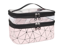 2026-linjou Bolsa De Maquillaje De Doble Capa Organizador De Viaje Estuche Cosmético Rosa Impermeable Rosa