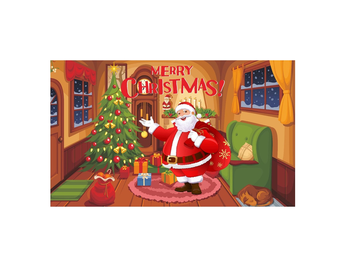 Panel decorativo navideño, fondo rojo con Papá Noel y árbol de Navidad. TRUYUETY