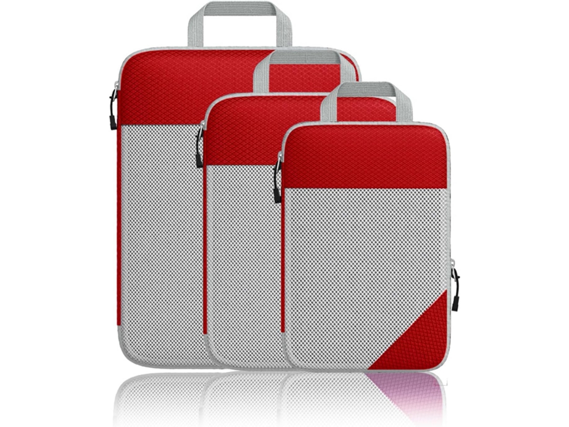 Cubos De Embalaje De Compresión, Juego De 3 Piezas De Bolsas De Malla De Almacenamiento Estirables CHRUI, Color Rojo