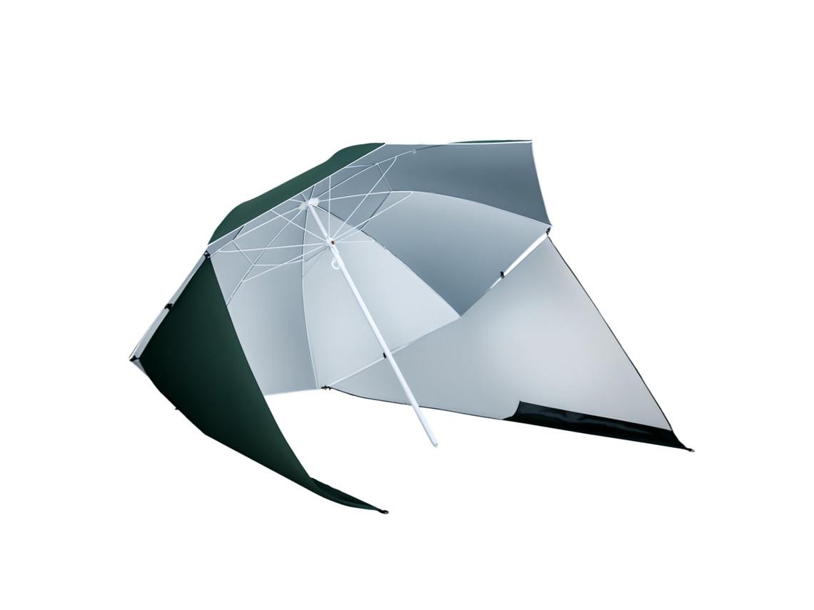 Sombrilla Playa 2 En 1 Cortavientos Parasol Φ210xh222 Cm Verde Oscuro