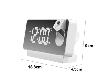 ELKUAIE Espejo de ajuste de brillo reloj despertador de proyección simple de moda silenciosa