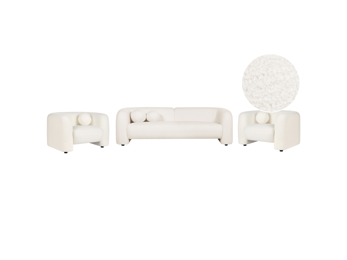 BELIANI Leiren Conjunto de Salón de Diseño Clásico de Bouclé Blanco 224X83X73
