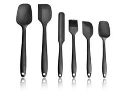 Espátula De Silicona, Juego De Utensilios De Cocina, Silicona De Grado Alimenticio, 6 Piezas, Negro