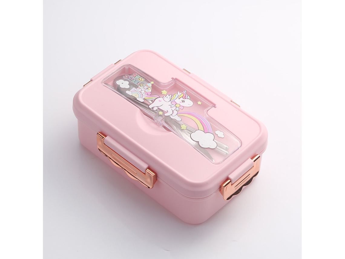 Fiambrera Bento de tres compartimentos (rosa) con un bonito estampado de dinosaurios, ideal para niñas.